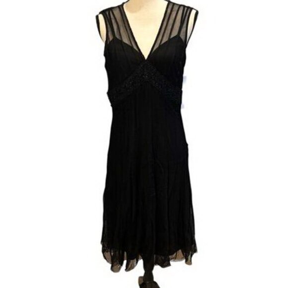 Mixit Black Chiffon Beaded Illusion Midi Cocktail Dress - Picture 1 of 2